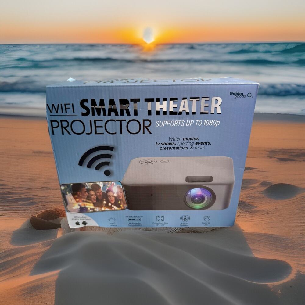 Gabba Goods WiFi Smart Projector Supports 1080P Cast With WiFi HDMI New Open Box